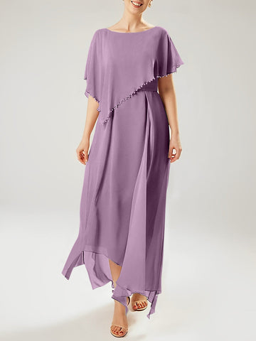 Vestidos de corte recto/columna para la madre de la novia, manga corta y borla. 