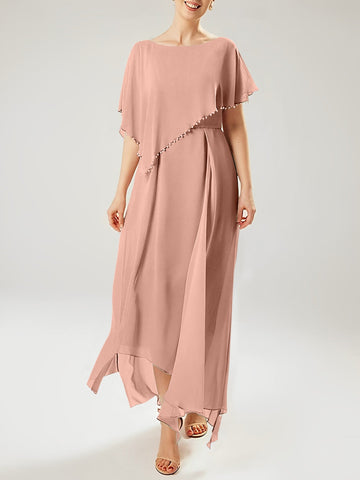 Vestidos de corte recto/columna para la madre de la novia, manga corta y borla. 