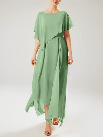 Vestidos de corte recto/columna para la madre de la novia, manga corta y borla. 