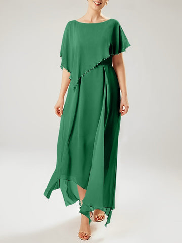 Vestidos de corte recto/columna para la madre de la novia, manga corta y borla. 