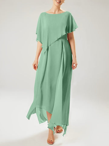 Vestidos de corte recto/columna para la madre de la novia, manga corta y borla. 