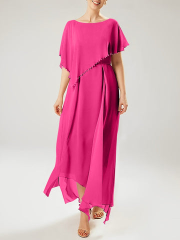 Vestidos de corte recto/columna para la madre de la novia, manga corta y borla. 