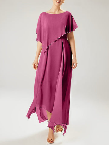 Vestidos de corte recto/columna para la madre de la novia, manga corta y borla. 