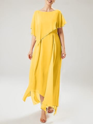 Vestidos de corte recto/columna para la madre de la novia, manga corta y borla. 