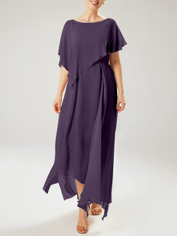 Vestidos de corte recto/columna para la madre de la novia, manga corta y borla. 