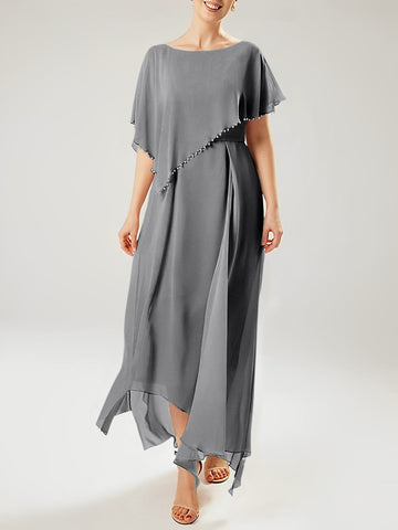 Vestidos de corte recto/columna para la madre de la novia, manga corta y borla. 