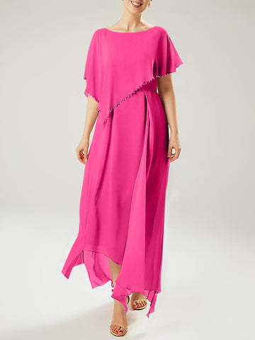 Vestidos de corte recto/columna para la madre de la novia, manga corta y borla. 