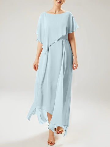 Vestidos de corte recto/columna para la madre de la novia, manga corta y borla. 