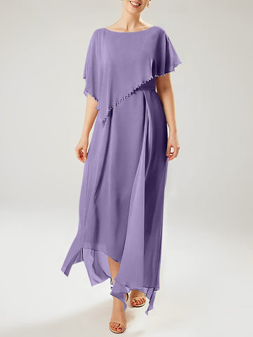 Vestidos de corte recto/columna para la madre de la novia, manga corta y borla. 