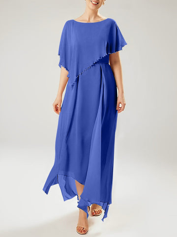 Vestidos de corte recto/columna para la madre de la novia, manga corta y borla. 