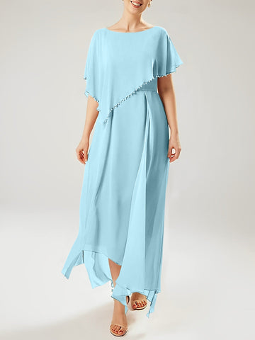 Vestidos de corte recto/columna para la madre de la novia, manga corta y borla. 