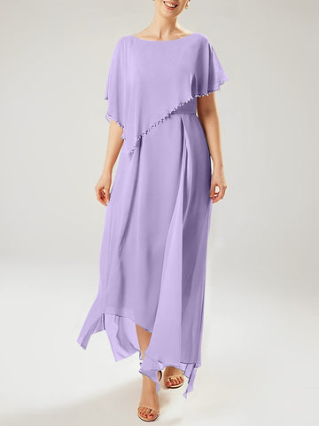 Vestidos de corte recto/columna para la madre de la novia, manga corta y borla. 