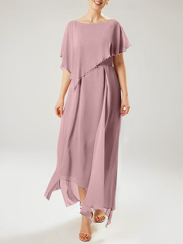 Vestidos de corte recto/columna para la madre de la novia, manga corta y borla. 