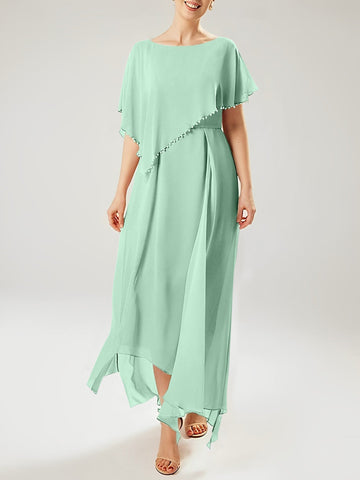 Vestidos de corte recto/columna para la madre de la novia, manga corta y borla. 