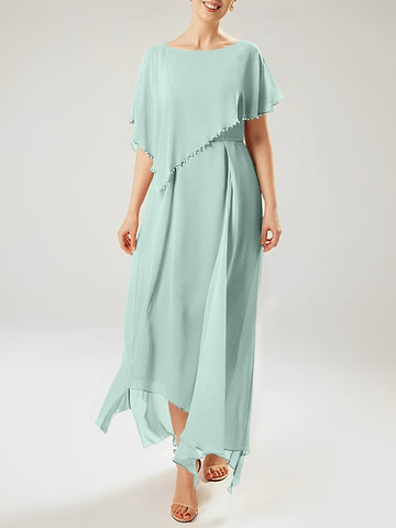 Vestidos de corte recto/columna para la madre de la novia, manga corta y borla. 