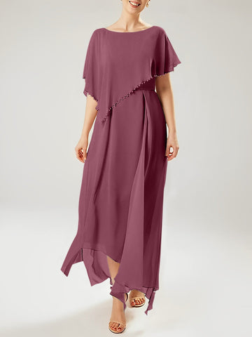 Vestidos de corte recto/columna para la madre de la novia, manga corta y borla. 