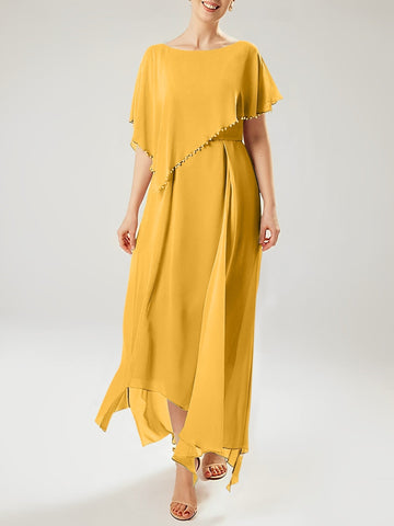 Vestidos de corte recto/columna para la madre de la novia, manga corta y borla. 