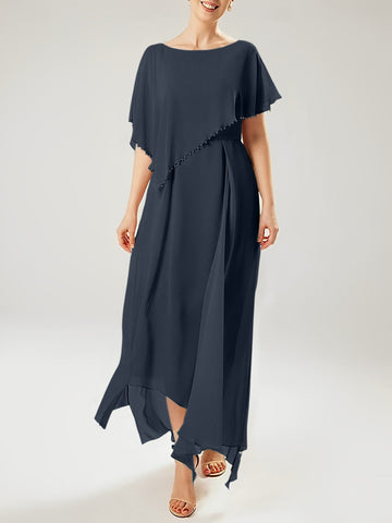 Vestidos de corte recto/columna para la madre de la novia, manga corta y borla. 