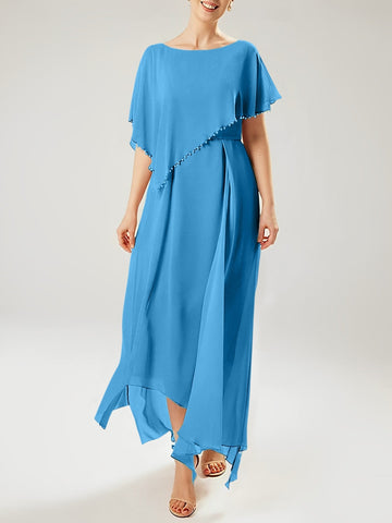 Vestidos de corte recto/columna para la madre de la novia, manga corta y borla. 