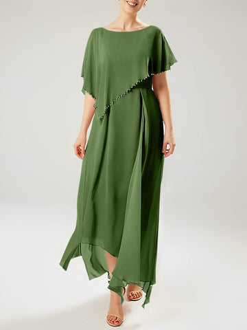 Vestidos de corte recto/columna para la madre de la novia, manga corta y borla. 