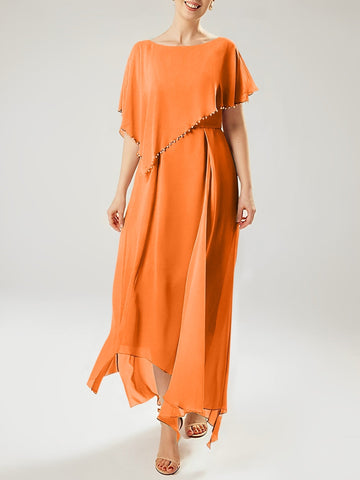 Vestidos de corte recto/columna para la madre de la novia, manga corta y borla. 