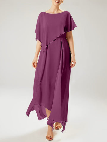 Vestidos de corte recto/columna para la madre de la novia, manga corta y borla. 