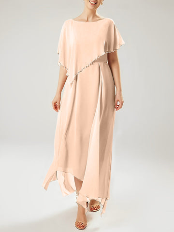 Vestidos de corte recto/columna para la madre de la novia, manga corta y borla. 