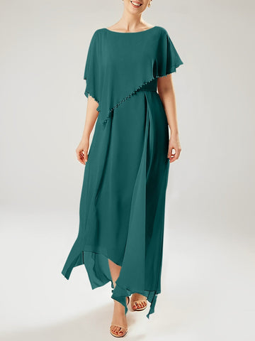 Vestidos de corte recto/columna para la madre de la novia, manga corta y borla. 