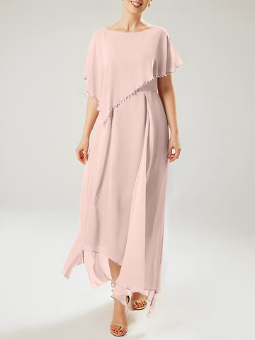 Vestidos de corte recto/columna para la madre de la novia, manga corta y borla. 