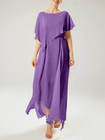 Vestidos de corte recto/columna para la madre de la novia, manga corta y borla. 