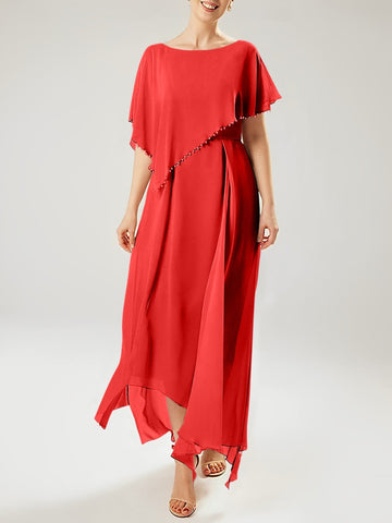 Vestidos de corte recto/columna para la madre de la novia, manga corta y borla. 