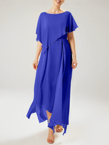 Vestidos de corte recto/columna para la madre de la novia, manga corta y borla. 