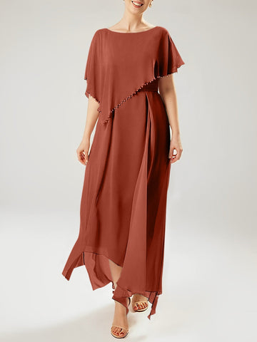 Vestidos de corte recto/columna para la madre de la novia, manga corta y borla. 