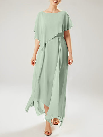 Vestidos de corte recto/columna para la madre de la novia, manga corta y borla. 