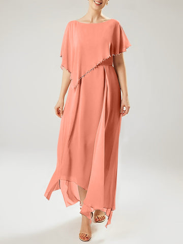 Vestidos de corte recto/columna para la madre de la novia, manga corta y borla. 