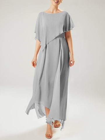 Vestidos de corte recto/columna para la madre de la novia, manga corta y borla. 