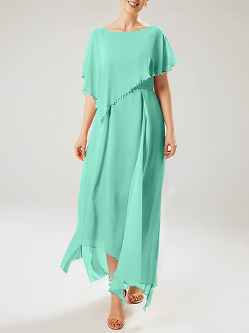 Vestidos de corte recto/columna para la madre de la novia, manga corta y borla. 