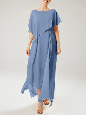 Vestidos de corte recto/columna para la madre de la novia, manga corta y borla. 