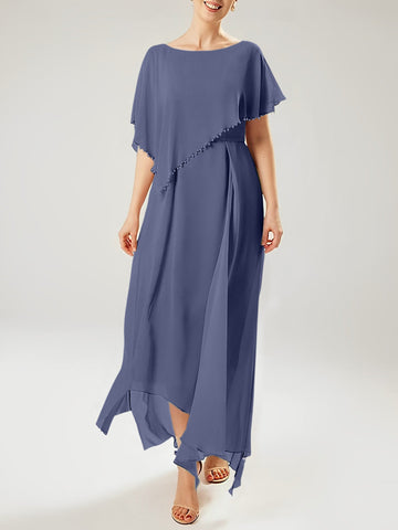 Vestidos de corte recto/columna para la madre de la novia, manga corta y borla. 