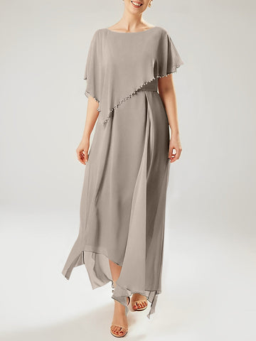 Vestidos de corte recto/columna para la madre de la novia, manga corta y borla. 