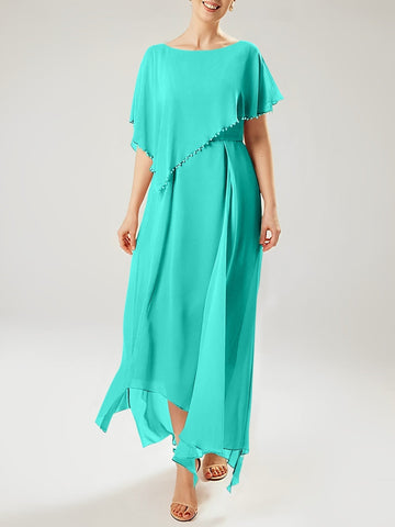 Vestidos de corte recto/columna para la madre de la novia, manga corta y borla. 