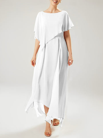 Vestidos de corte recto/columna para la madre de la novia, manga corta y borla. 