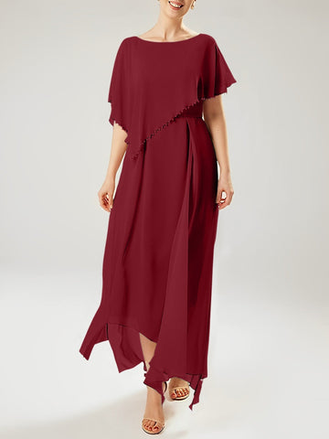 Vestidos de corte recto/columna para la madre de la novia, manga corta y borla. 