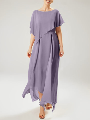 Vestidos de corte recto/columna para la madre de la novia, manga corta y borla. 