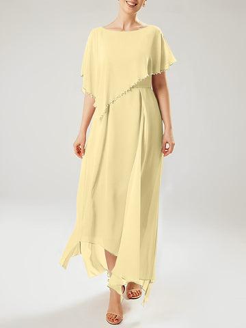 Vestidos de corte recto/columna para la madre de la novia, manga corta y borla. 