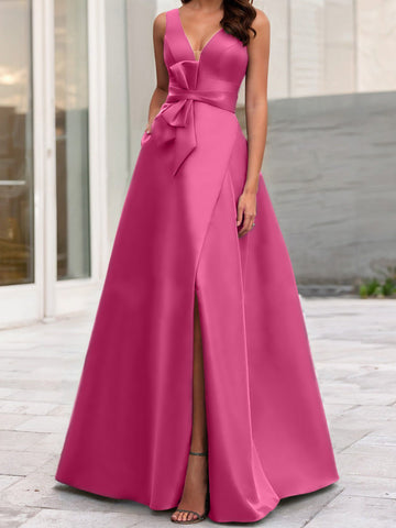 Vestidos de corte princesa/línea A para la madre de la novia, sin mangas, con escote en V y abertura lateral. 