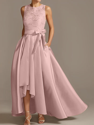 A-Line/Princess Jewel Neck Sleeveless Mother Of The Bride Dresses With Pleats Lace