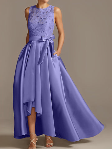A-Line/Princess Jewel Neck Sleeveless Mother Of The Bride Dresses With Pleats Lace