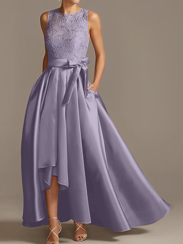 A-Line/Princess Jewel Neck Sleeveless Mother Of The Bride Dresses With Pleats Lace