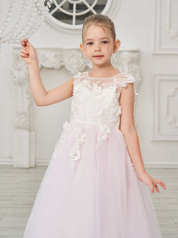 A-line Lace Tulle Floor-length Flower Girl Dress